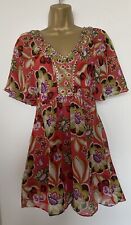 Monsoon women 8 UK Floral V Neck  Fit & Flare Silk Top Tunic blouse Boho Artsy