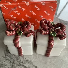 Fitz and Floyd a Pair of Old World Santa Lidded Boxes SM Christmas Decoration