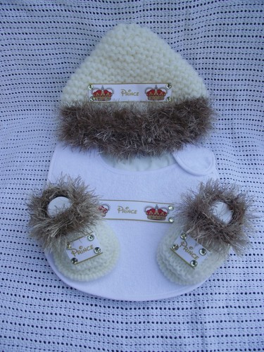 Hand knitted baby boy cream - hand,
