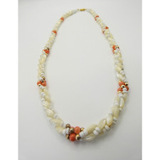 Vintage Mother of Pearl & Coral Twisted Necklace – Abalone Beaded Jewellery