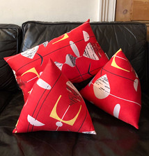 Sanderson Lucienne Day Style Red Pyramid Cushions  x 2  Mid-Century Modern