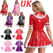 UK Womens PVC Leather Dress w/Apron Uniform Temptation Anime Cosplay Costume