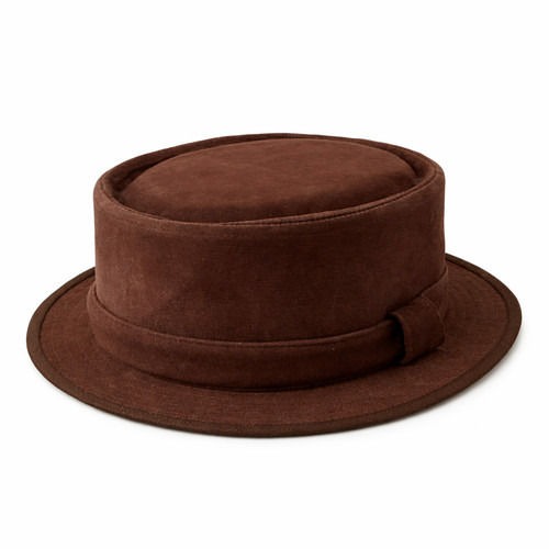 Brown suede leather pork pie - leather,