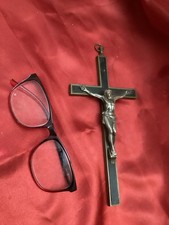 Antique metal wood crucifix - antique,