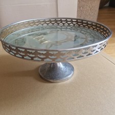 LOVELY ART DECO CHROME PLATED CAKE STAND W/GLASS INSERT CELTIC QUALITY PLATE