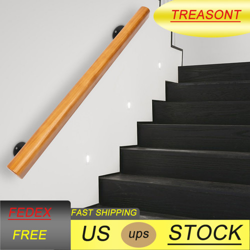 Wood staircase grab wall rail - staircase,