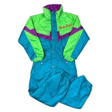 Vintage Ski Suit One Piece 90s Retro Colour Block Apres Neon Multi Womens XS