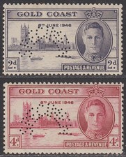 Gold Coast 1946 KGVI SPECIMEN Perf Victory 2d, 4d Mint SG133s-134as cat £110