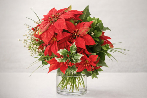 Faux poinsettia flower bunch - faux,
