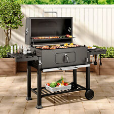 Outdoor XL Smoker Charcoal BBQ Grill Portable Garden Barbecue Trolley with Shelf