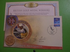 BENHAM COIN COVER OLYMPIC GOLD MEDAL WINNERS, IOM CROWN SIGNED SIR BEN AINSLIE