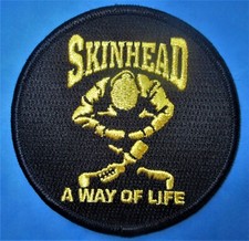 Skinhead A Way Of Life Sitting Man Circular Gold & Black Embroidered Patch