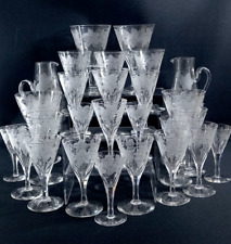 Antique Handmade Cut Crystal Glass Suite - Sold Individually - Etched Grapes