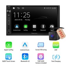 Wireless CarPlay Android Auto 7" Double 2 Din Car Stereo Radio Sat Nav Bluetooth