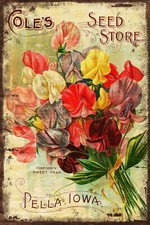 Garden Seed Catalogue, Sweet Peas, Aged Look Advert on a New Metal Sign Plaque
