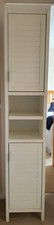 Tall Slim White Wood Bathroom Cabinet 2 Doors and Adjustable Shelves