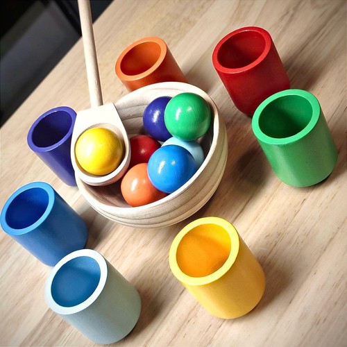 Wooden rainbow balls cups - rainbow,