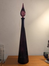Rare Large Amethyst Empoli Glass Genie Bottle Italian Murano Glass 1960s