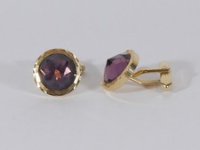 Vintage Gold Tone Round Cufflinks Purple Amethyst Glass Rhinestone 20mm