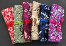 New Oriental Silk Jewellery Travel Roll Wrap Rolls Wraps Organizer Storage
