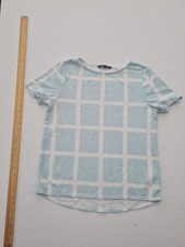 Ladies T-Shirt Bon-Marche Size 12 Green Check  Short Sleeve Curved Hem 842