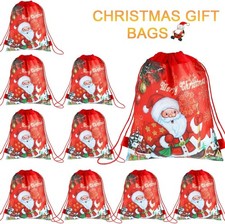 6/12 Red Santa Sack Father Christmas Drawst Bag Xmas Stocking Party Gift Bags