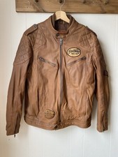 Joe Browns Mens Tan Leather Patch Biker Motorcycle Jacket M