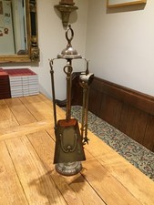 Antique Brass Fireside Companion Set Tongs Shovel & Poker Art Nouveau