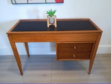 Mid Century Vintage Compact Desk Leather Top Dressing Table Uniflex Restored