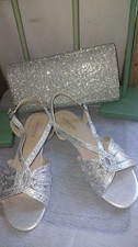 PARADOX BRAND NEW LOW WIDE FIT SILVER CRYSTAL SHIMMER SHOES & MATCHING BAG 7 40