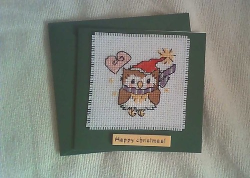 Completed cross stitch - cross, owl