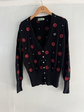 Fred Perry X Twisted Wheel Ladies Cardigan Red Rose Design UK 12