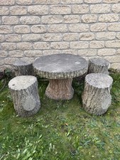 Stone Woodland Tree Trunk Garden Table And Four Stools Faux Bois Antique 