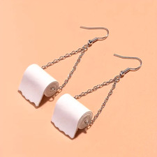 A Pair of Novelty Toilet Paper Drop Earrings - New