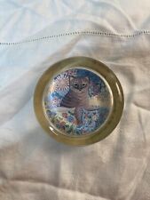 Cat Paperweight Sharon Jervis Vintage 1970s Brown Glass Collector Gift Cat Lover