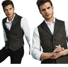 Mens Wool Tweed Waistcoat Wool Formal Vintage Tailored Vest Hospitality Casual