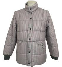 Puffa Men's Jacket Size M Grey Mix Striped Gilet Sleeves Buttons Pockets Used F1