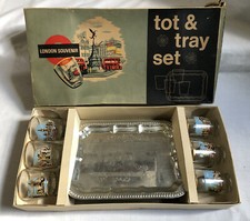 VINTAGE TOT&TRAY Set of 6 London Landmarks Shot Glasses with Tray BOXED