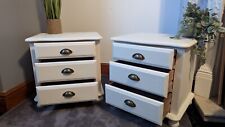 Pair of Upcycled Hand-Painted White Wooden Bedside Tables – Classic 3-Drawer