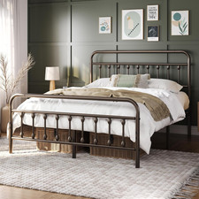 Metal Bed Frame 5ft King Bronze Vintage Iron Headboard Footboard Storage Base