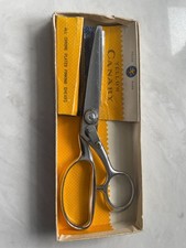 VINTAGE YELLOW CANARY ALL CHROME PLATED 8 inch PINKING SHEARS IN ORIGINAL BOX