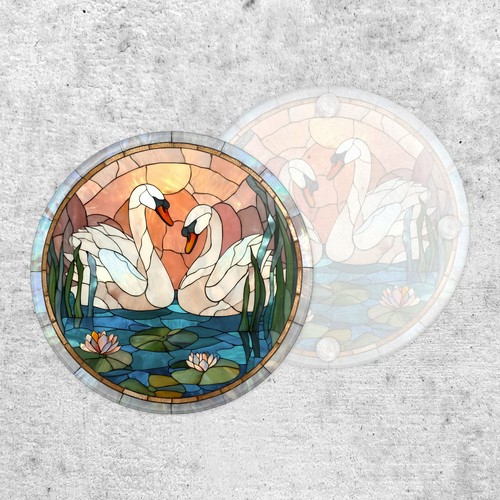 Stained glass style swans - stained,