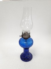 Vintage Blue Glass Oil Lamp with Fire Proof Chimney 