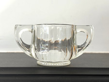 vintage clear glass  depression glass cubist sugar bowl twin handles