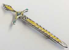 ALEXANDER RITCHIE IONA DESIGN SILVER ENAMEL SWORD BROOCH PIN BY A H DARBY 1945