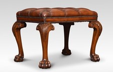 Leather Upholstered Stool – Carved Cabriole Legs, Paw Feet, Hand-Dyed Leather