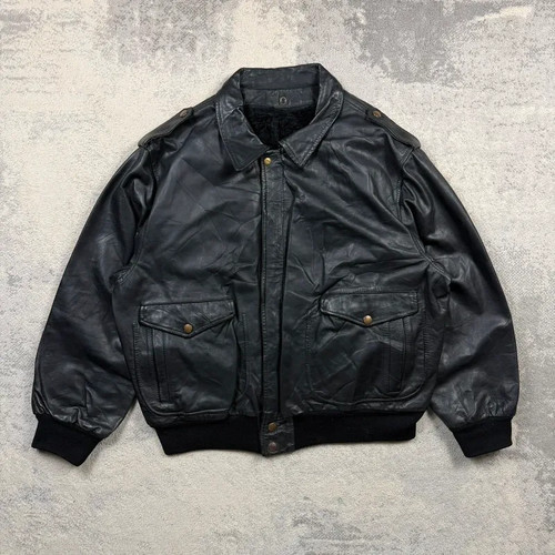 Vintage black leather flying - black,