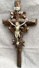 Large antique german Black Forest crucifix 19th century woodwork