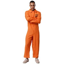 Men Women Prisoner Halloween Costume Adult Jail Carnival Jumpsuit Rave Outfits