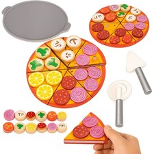 Kids 30 PCs Wooden Pizza Toy Pretend Play Food Slice Cutting Kitchen Cooking Set